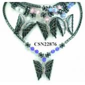 Cat's Eye Opal Hematite Stone Butterfly Pendant Beads Chain Choker Fashion Women Necklace